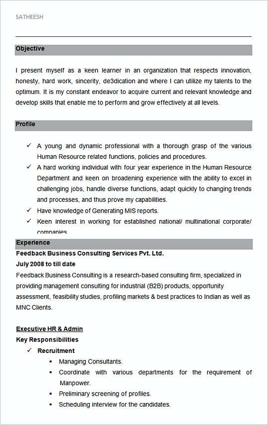 Executive HR And Admin Sample resume template