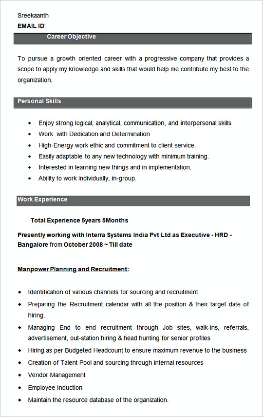 Executive HRDresume template Sample