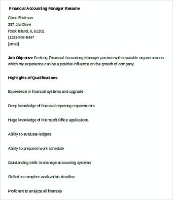 Financial Accounting Manager resume template