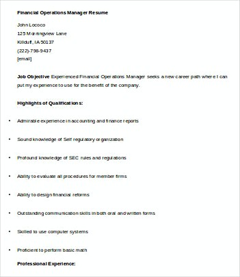 Financial Operations Manager resume template