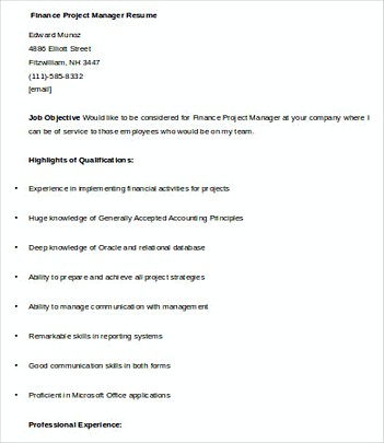Financial Project Manager resume template