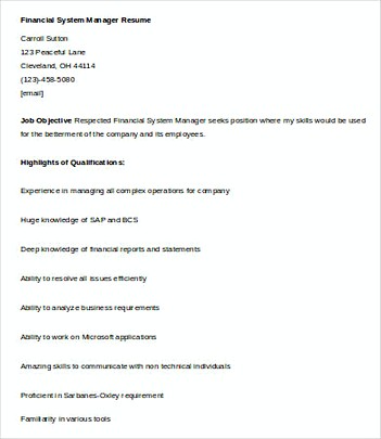 Financial Systems Manager resume template