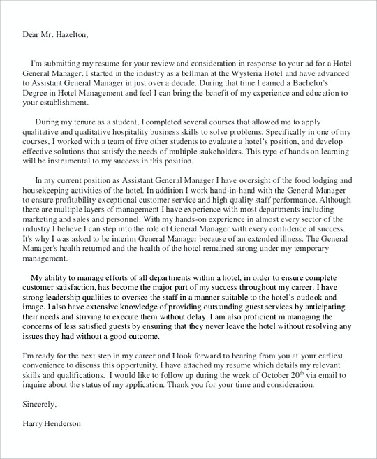 General Manager resume template Cover Letter