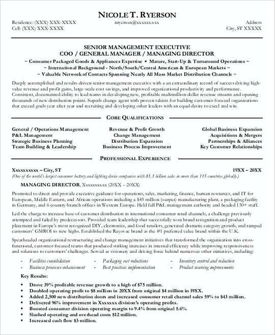 General Sales Manager resume template