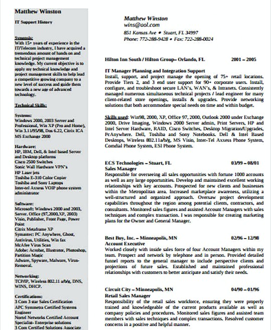 IT Networking Manager resume template