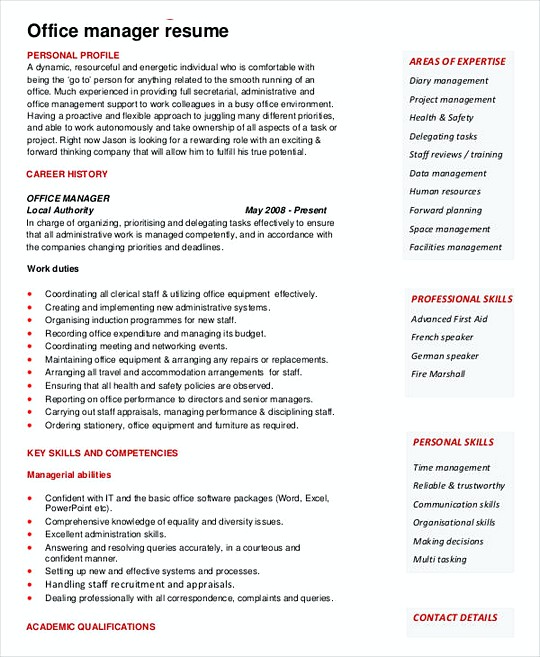 Manager resume template Sample PDF