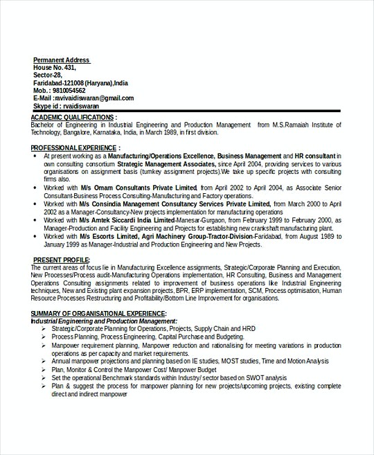 Production Manager resume template Doc
