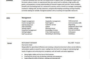 Restaurant Manager Resume Sample