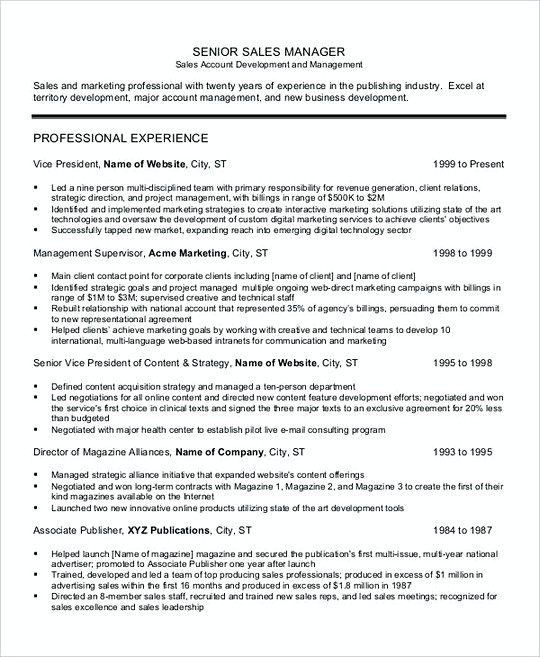 Sales Manager resume template Sample