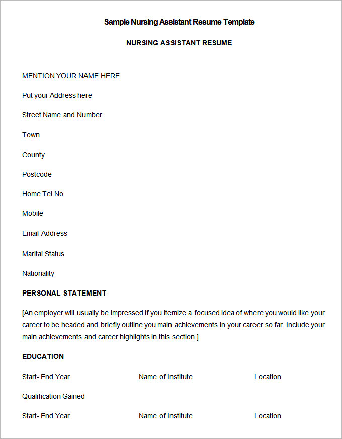 Sample Nursing Assistant Resume templates