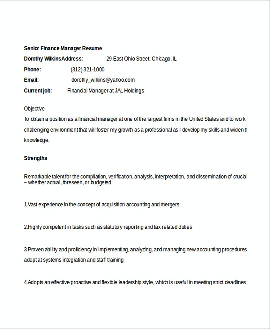 Senior Finance Manager resume template