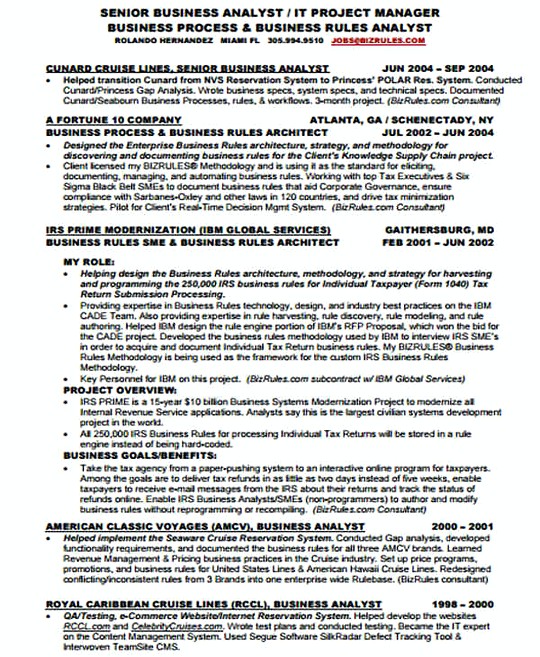 Senior IT Business Analyst resume template