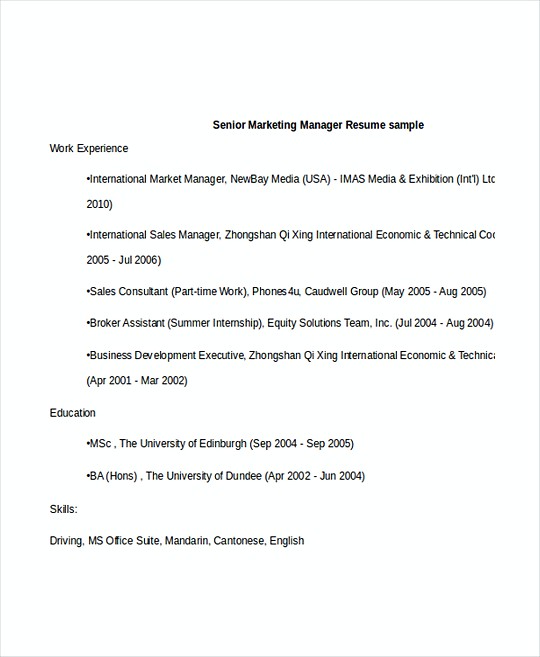 Senior Marketing Manager resume template