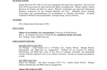 senior tax manager resume