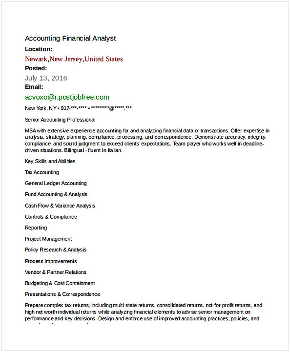 Accounting Financial Analyst Resume Template 1 Accounting Financial Analyst Resume Template 1
