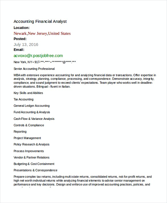 Accounting Financial Analyst Resume Template Accounting Financial Analyst Resume Template