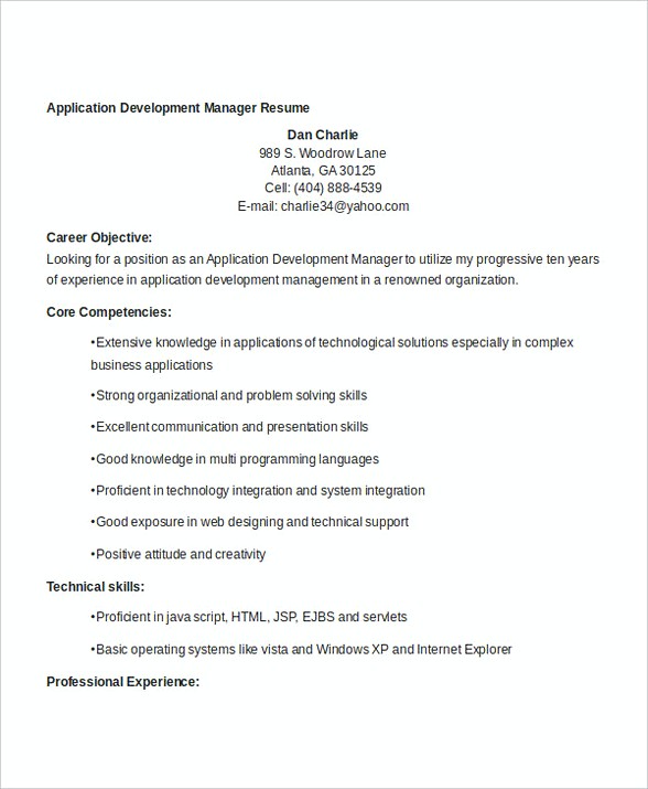 Application Development Manager Resume Application Development Manager Resume
