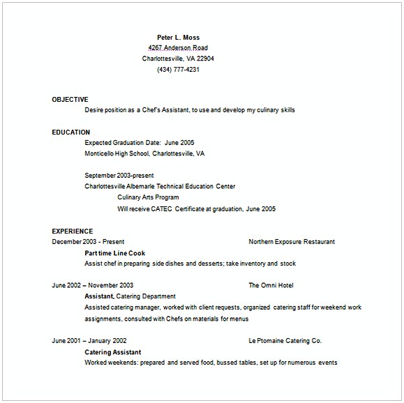 Assistant Chef Resume Word Template Assistant Chef Resume Word Template