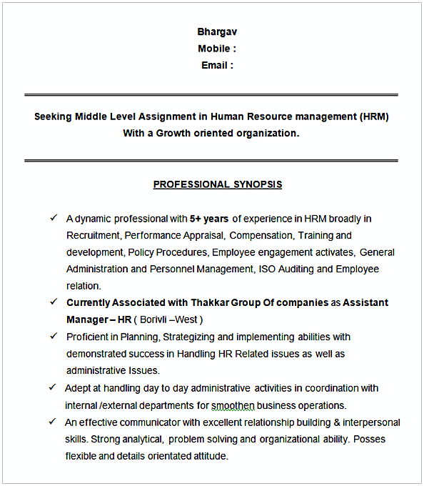 Assistant Manager HR Sample Resume Assistant Manager HR Sample Resume