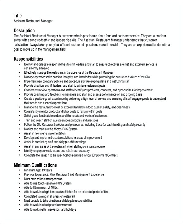 Assistant Restaurant Manager Resume 1 Assistant Restaurant Manager Resume 1