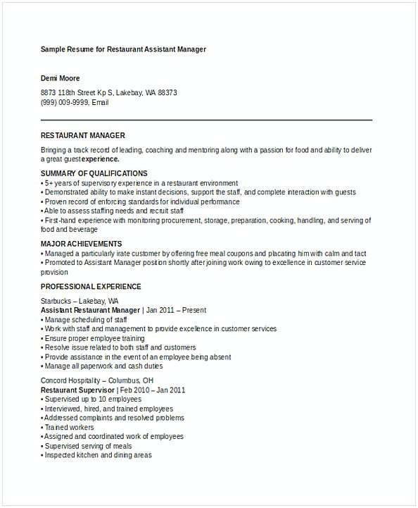 Assistant Restaurant Manager Resume 2 Assistant Restaurant Manager Resume 2