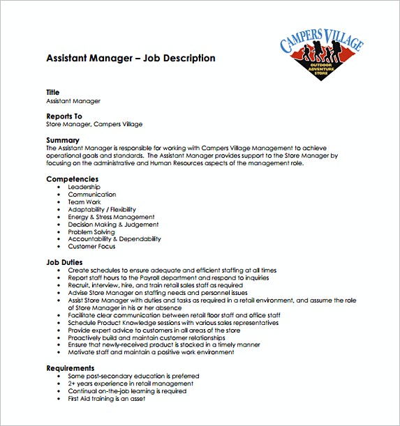 Assistant Store Manager Job Description Free Template Assistant Store Manager Job Description Free Template