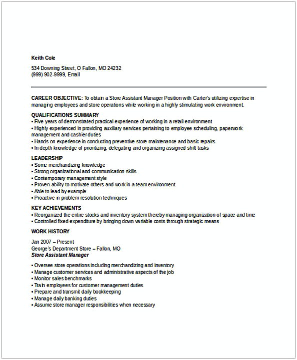 Assistant Store Manager Resume 2 Assistant Store Manager Resume 2