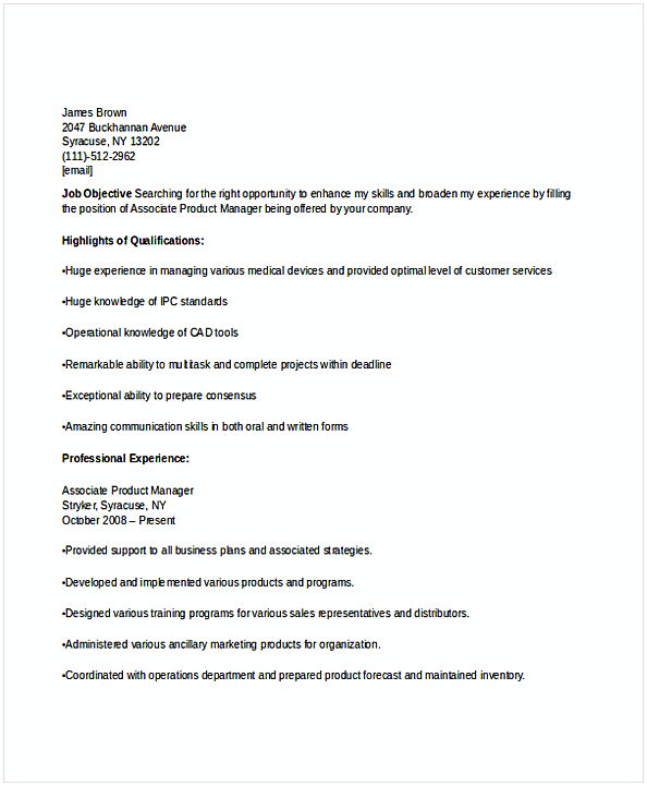 Associate Product Manager Resume Associate Product Manager Resume