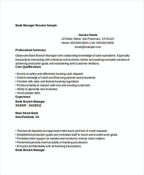 Bank Manager Resume Sample Bank Manager Resume Sample