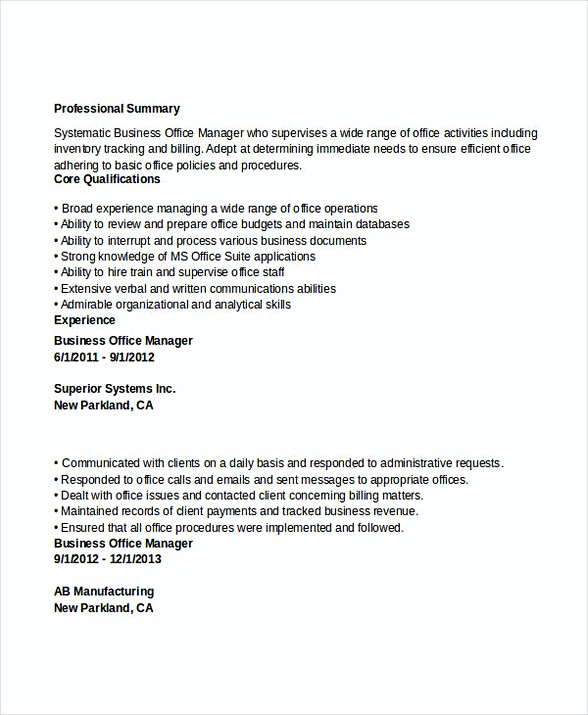 Business Office Manager Resume Business Office Manager Resume