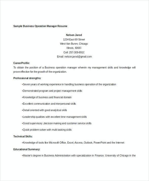 Business Operations Manager Resume Business Operations Manager Resume