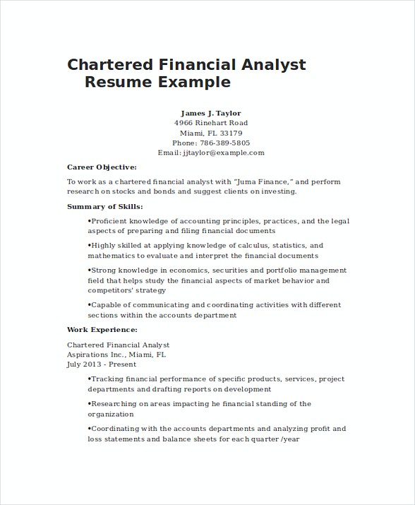 Chartered Financial Analyst Resume Example Chartered Financial Analyst Resume Example