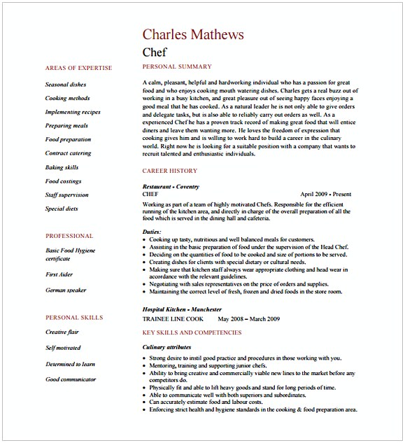 Chef Resume Template Downlaod Chef Resume Template Downlaod