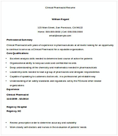 Clinical Pharmacist Resume Clinical Pharmacist Resume
