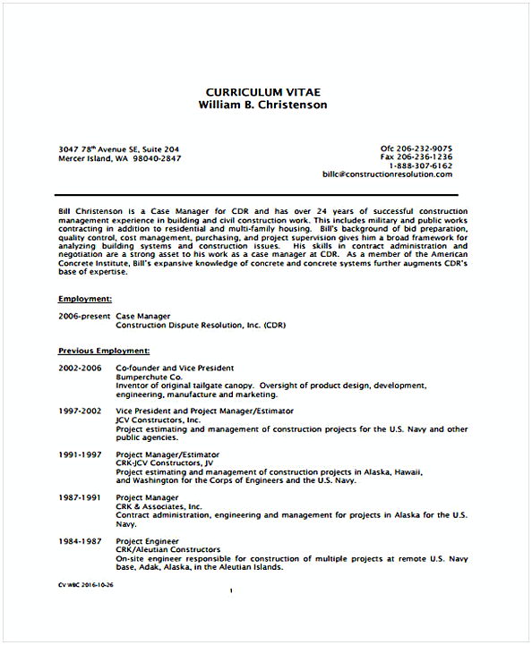 Construction Resume Construction Resume