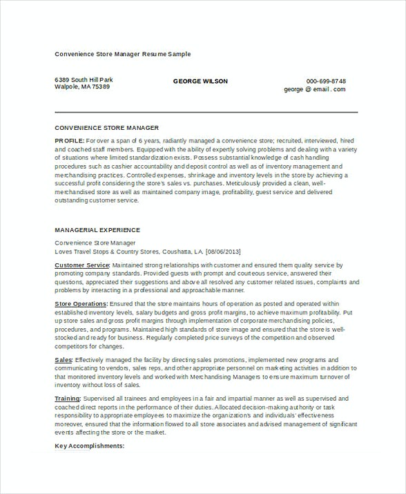 Convenience Store Manager Resume 1 Convenience Store Manager Resume 1