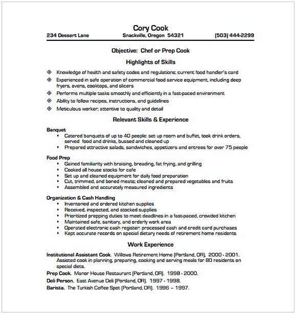 Cook Chef Resume Cook Chef Resume