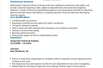 Corporate Financial Analyst Resume Sample