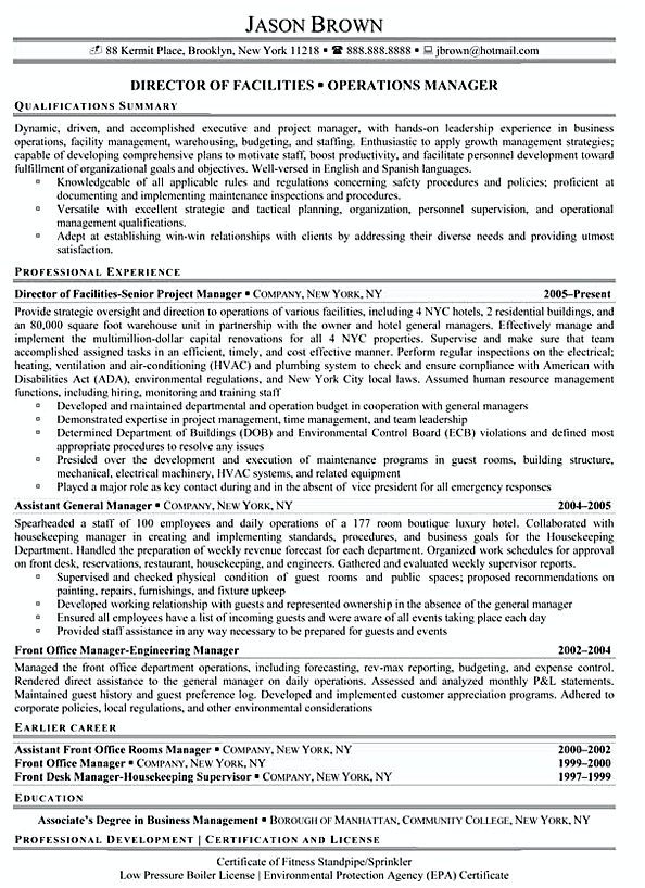 Director of Facilities Director of Facilities Resume Example Director of Facilities Director of Facilities Resume Example