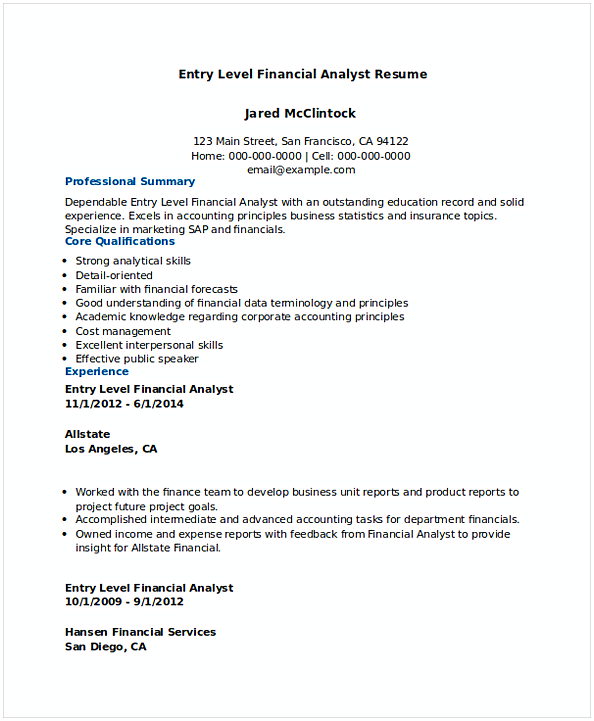 Download Entry Level Financial Analyst Resume 1 Download Entry Level Financial Analyst Resume 1