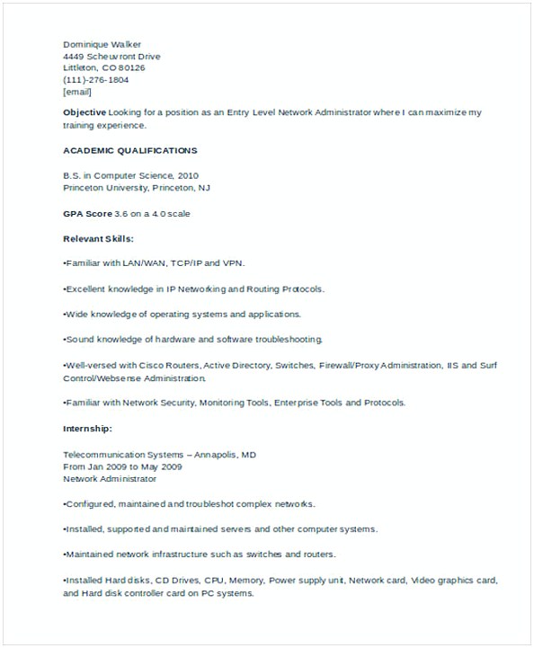 Entry Level IT Networking Resume Entry Level IT Networking Resume