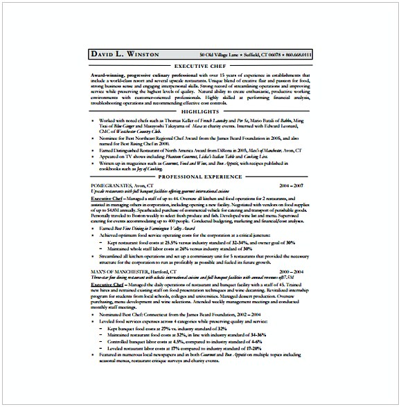Executive Chef ResumeTemplate Downlaod Executive Chef ResumeTemplate Downlaod