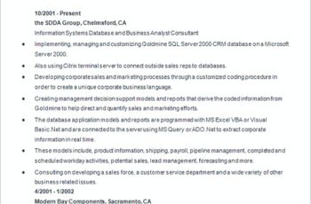 Experience Business Analyist Resume