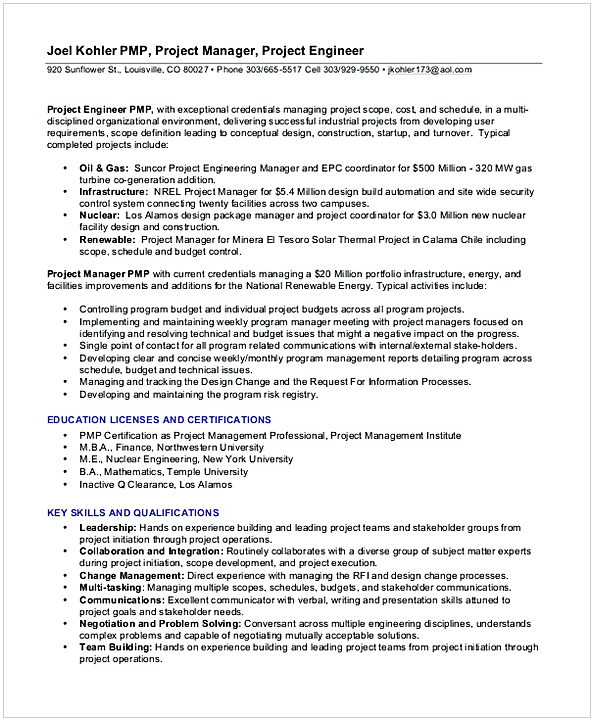 Experience Project Management Resume Experience Project Management Resume