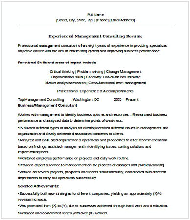 Experienced Management Consulting Resume Experienced Management Consulting Resume