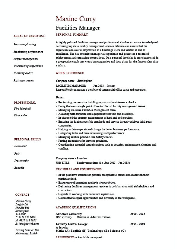 Facility Manager Resume Facility Manager Resume