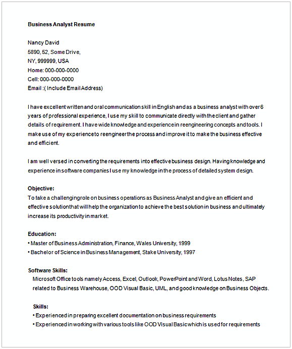 Free Business Analyist Resume Template 1 Free Business Analyist Resume Template 1