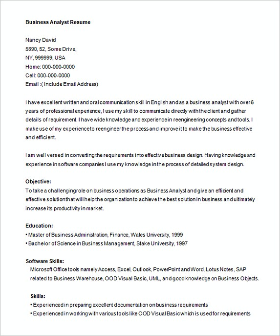 Free Business Analyist Resume Template Free Business Analyist Resume Template