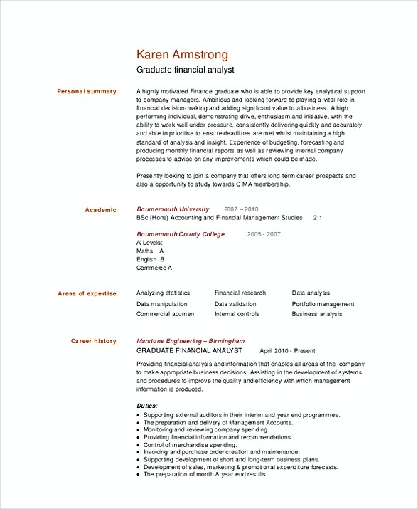 Graduate Financial Analyst Resume Template Graduate Financial Analyst Resume Template