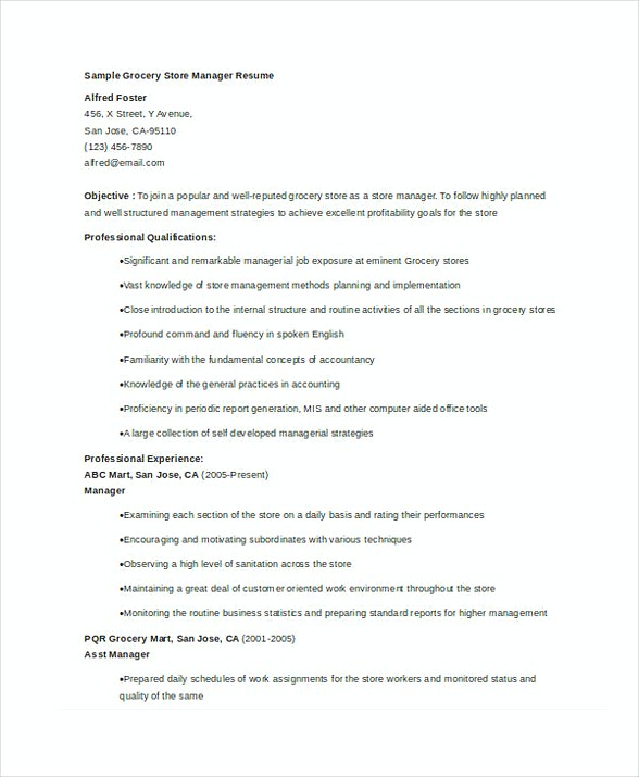 Grocery Store Manager Resume 1 Grocery Store Manager Resume 1